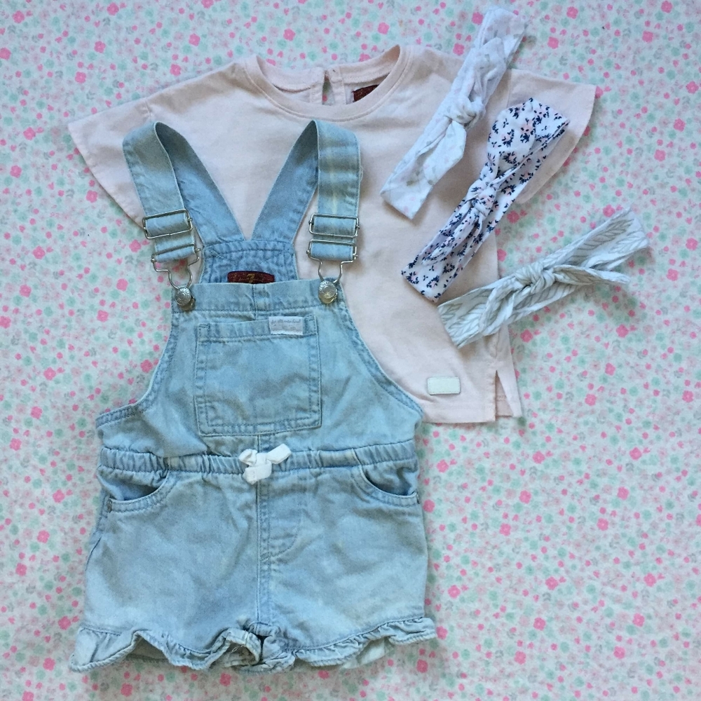 7 For All Mankind Baby Girl Jean Overall Outfit